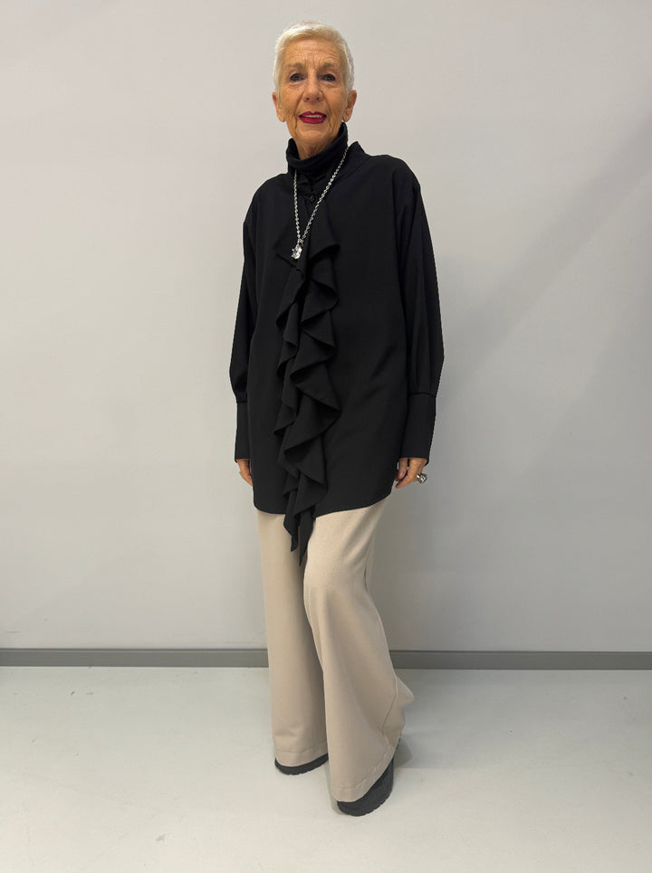 Bluse Schwarz mit Volants
