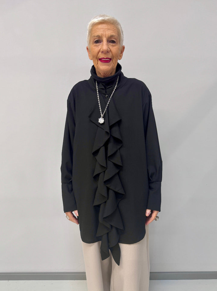 Bluse Schwarz mit Volants
