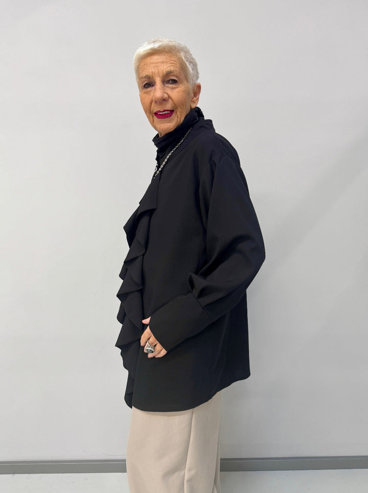 Bluse Schwarz mit Volants