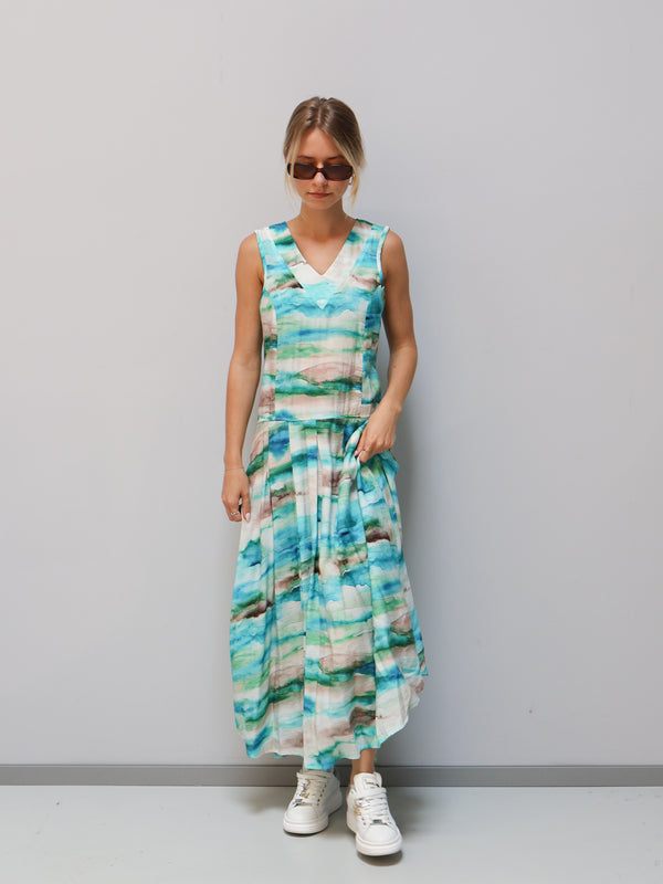 Gemustertes Kleid in Türkis